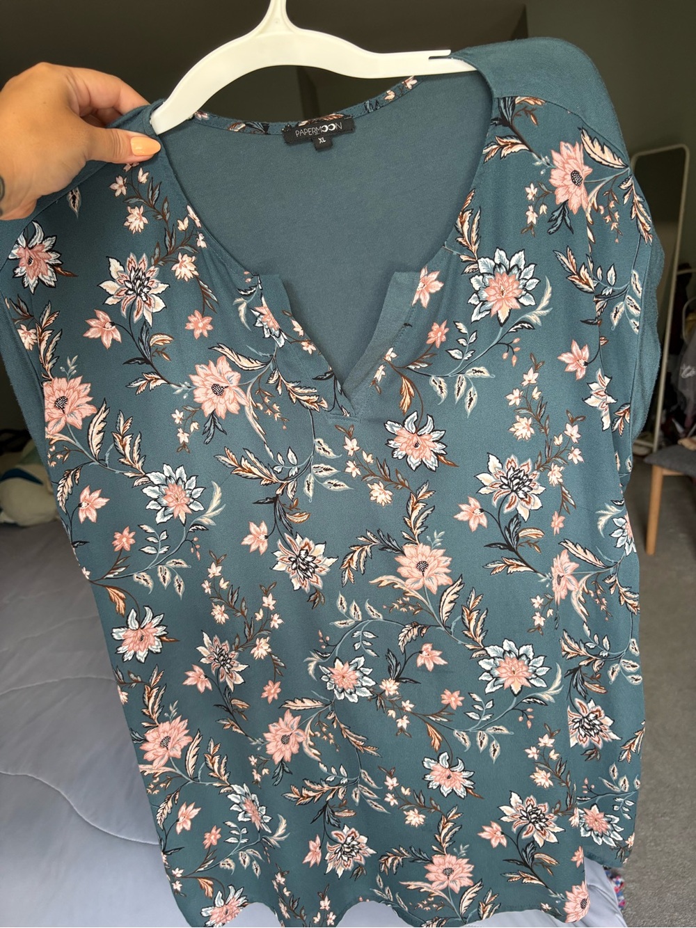 Papermoon Teal Floral Notch-Neck Blouse
